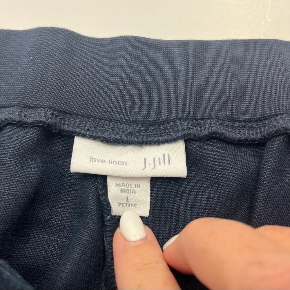 J. Jill Love‎ Linen Cropped Pants Womens Large Petite Navy Blue Pull On Pockets - Picture 2 of 13